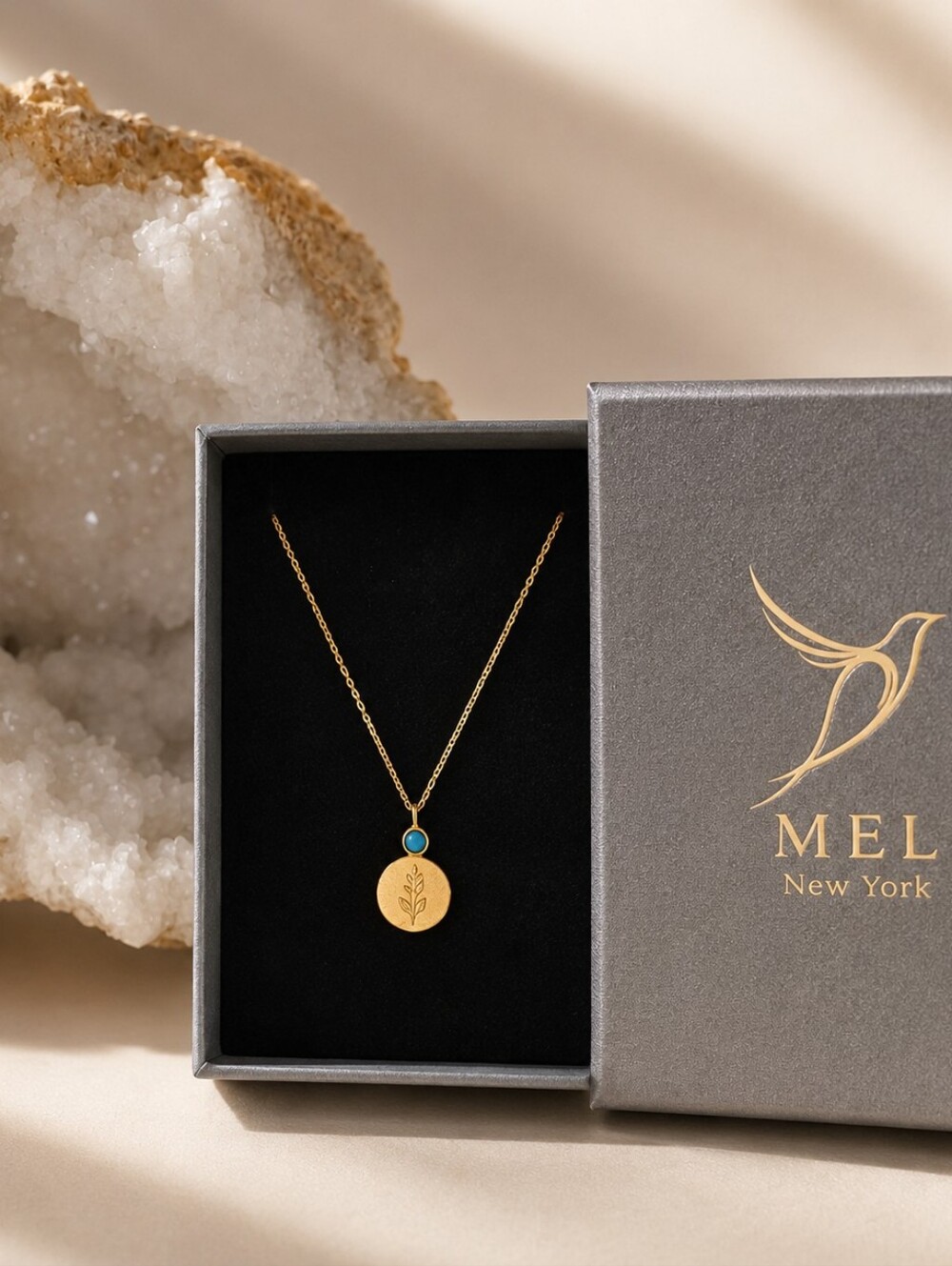 MEL New York Azure Laurel Necklace | 24K Gold Plated | Turquoise Stone